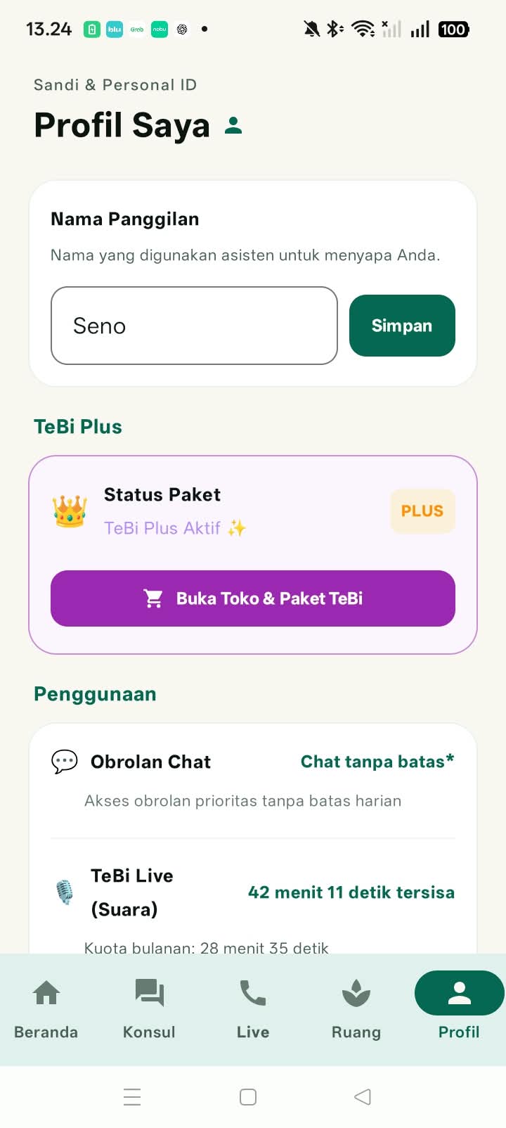 Layar 6 — Profil Saya dan Pemantauan Kuota