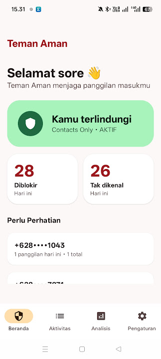 Teman Aman — Tampilan Aplikasi Penyaringan Panggilan